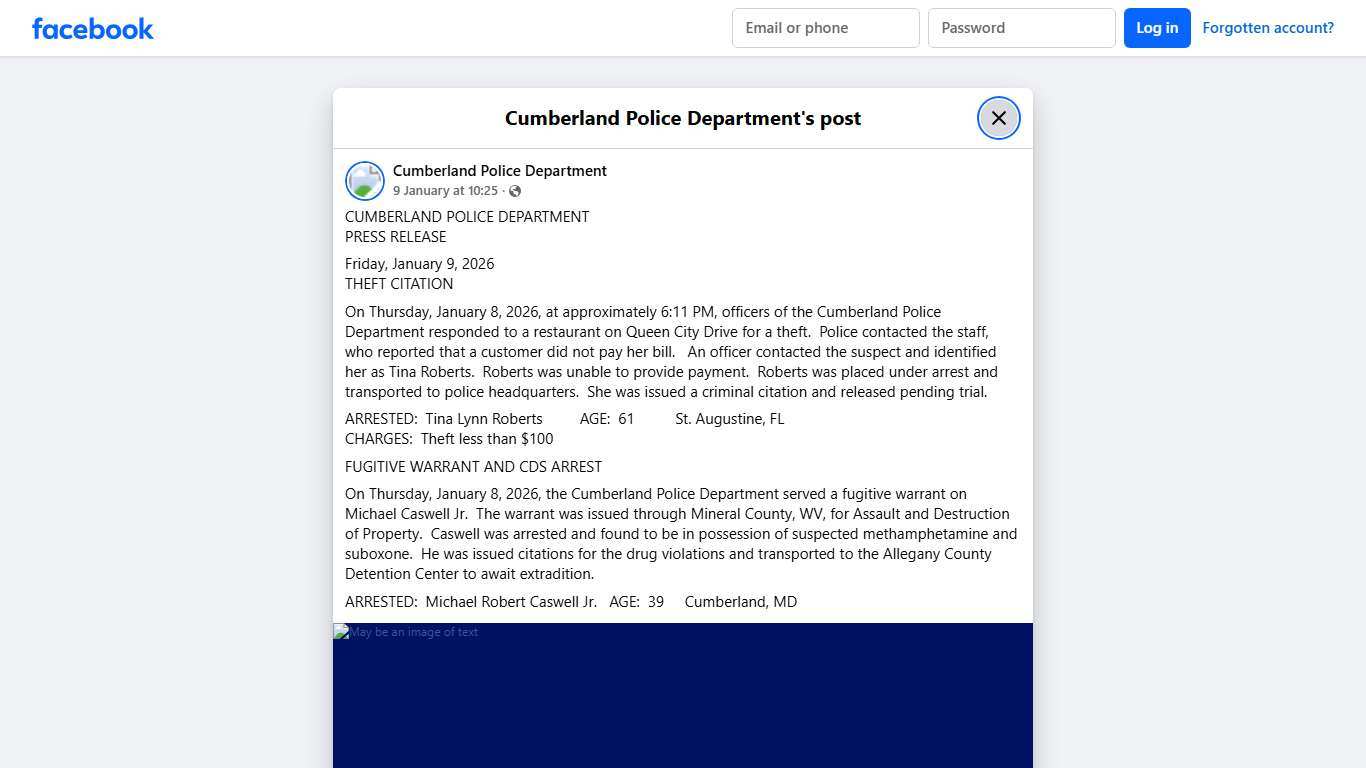 CUMBERLAND POLICE... - Cumberland Police Department Facebook
